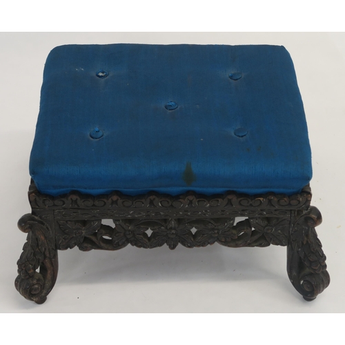 10 - AN ANGLO INDIAN STYLE STAINED OAK FOOT STOOL