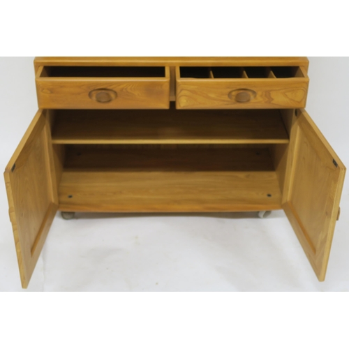 137 - AN ELM ERCOL 2149 DISPLAY CABINET ON CUPBOARD BASE