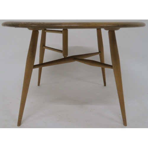 138 - A MID CENTURY ELM & BEECH ERCOL 308 CIRCULAR DROPLEAF TABLE