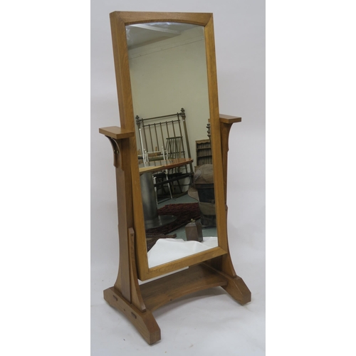 149 - MID 20TH CENTURY OAK FRAMED COTSWOLD SCHOOL CHEVAL MIRROR