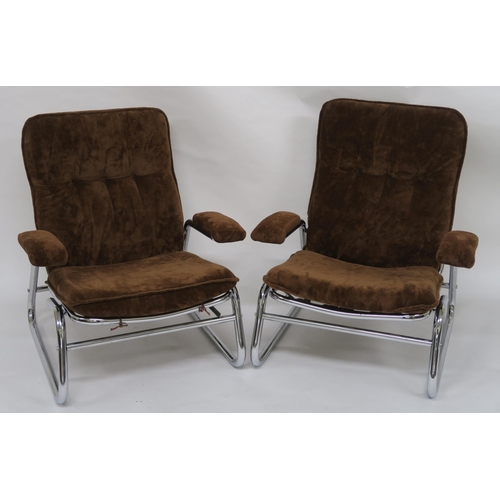 153 - PAIR OF MID 20TH CENTURY UPHOLSTERED RECLINING ARMCHAIRS