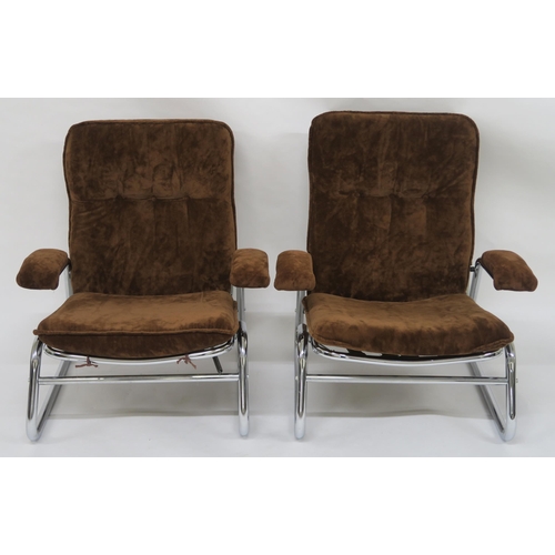 153 - PAIR OF MID 20TH CENTURY UPHOLSTERED RECLINING ARMCHAIRS