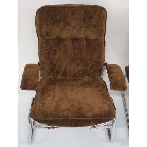 153 - PAIR OF MID 20TH CENTURY UPHOLSTERED RECLINING ARMCHAIRS