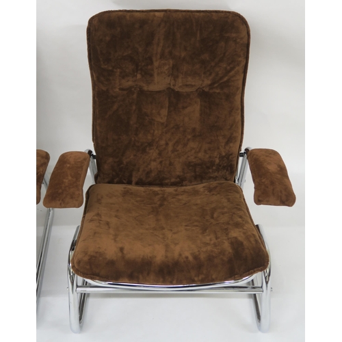 153 - PAIR OF MID 20TH CENTURY UPHOLSTERED RECLINING ARMCHAIRS