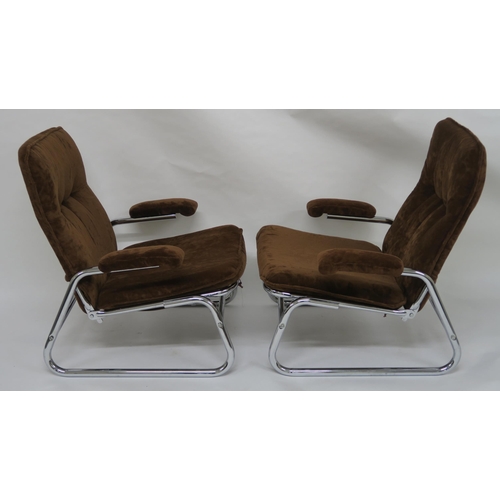 153 - PAIR OF MID 20TH CENTURY UPHOLSTERED RECLINING ARMCHAIRS