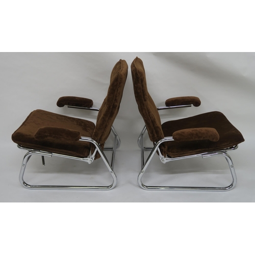 153 - PAIR OF MID 20TH CENTURY UPHOLSTERED RECLINING ARMCHAIRS