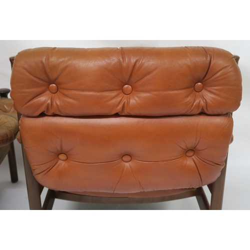 154 - A PAIR OF MID 20TH CENTURY GUY ROGERS FOR HEALS SANTA FE BUTTON BACK TAN LEATHER ARMCHAIRS