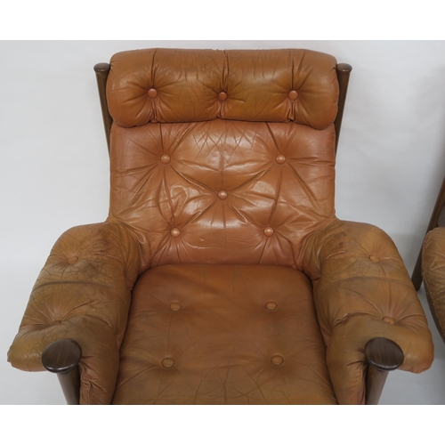 154 - A PAIR OF MID 20TH CENTURY GUY ROGERS FOR HEALS SANTA FE BUTTON BACK TAN LEATHER ARMCHAIRS