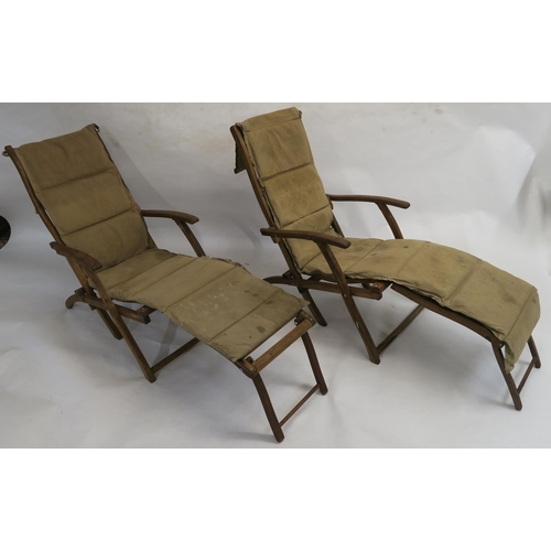 158 - TWO 20TH CENTURY BEECH FOLDING STEAMER CHAIRS STAMPED CUNARD