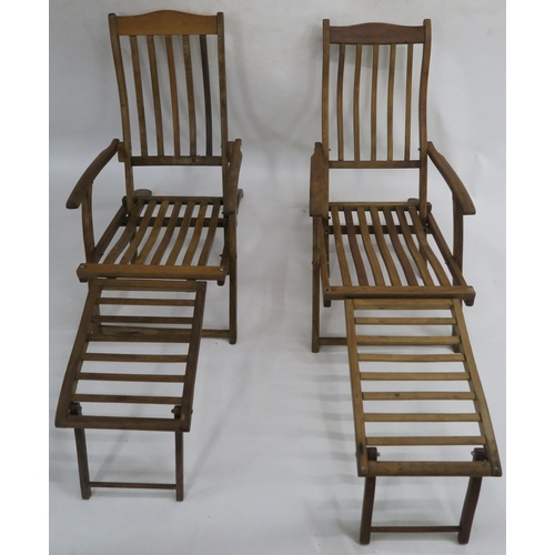 158 - TWO 20TH CENTURY BEECH FOLDING STEAMER CHAIRS STAMPED CUNARD