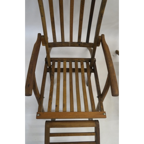 158 - TWO 20TH CENTURY BEECH FOLDING STEAMER CHAIRS STAMPED CUNARD