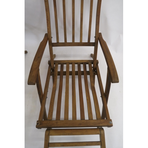 158 - TWO 20TH CENTURY BEECH FOLDING STEAMER CHAIRS STAMPED CUNARD