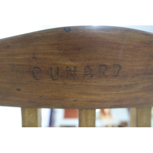 158 - TWO 20TH CENTURY BEECH FOLDING STEAMER CHAIRS STAMPED CUNARD