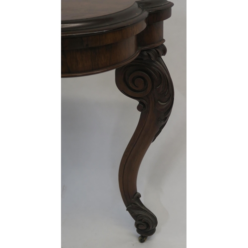 30 - A VICTORIAN ROSEWOOD SCROLL SHAPED CARD TABLE