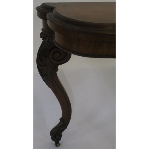 30 - A VICTORIAN ROSEWOOD SCROLL SHAPED CARD TABLE