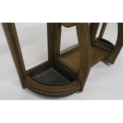 44 - A SHOOLBRED OAK AND BRASS HALLSTAND