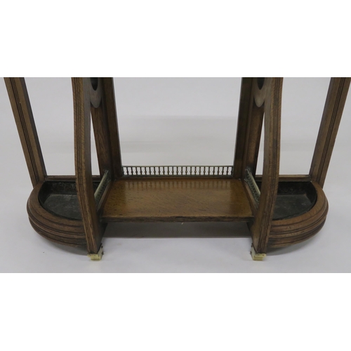 44 - A SHOOLBRED OAK AND BRASS HALLSTAND