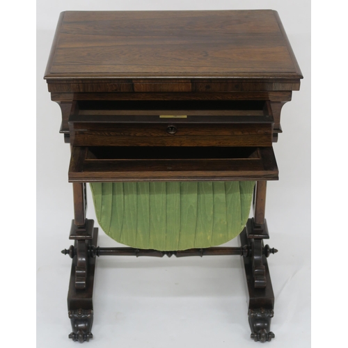 59 - A VICTORIAN ROSEWOOD SEWING AND GAMES TABLE