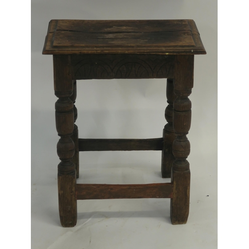 6 - TWO OAK JOINED STOOLS