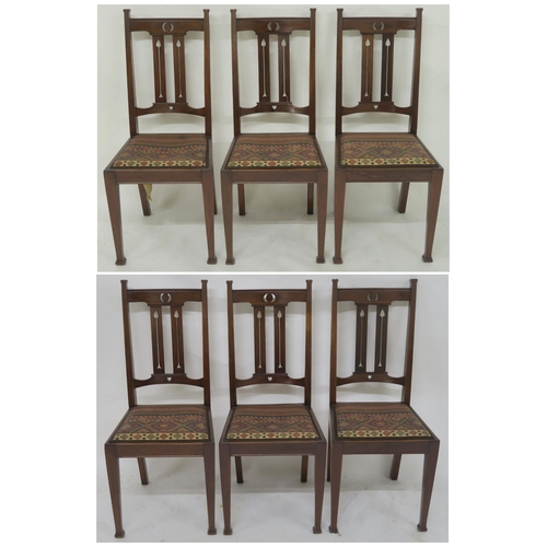 61 - A SET OF SIX MAHOGANY ART NOUVEAU DINING CHAIRS