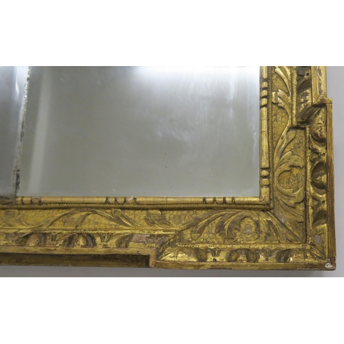 63 - A GEORGIAN GILTWOOD TRIPLE PLATE WALL MIRROR