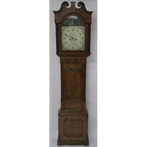 64 - A 19TH CENTURY OAK CROSSBANDED AND INLAID LONGCASE CLOCK