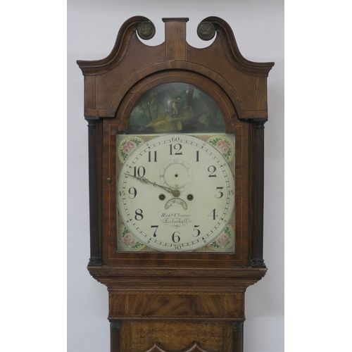 64 - A 19TH CENTURY OAK CROSSBANDED AND INLAID LONGCASE CLOCK