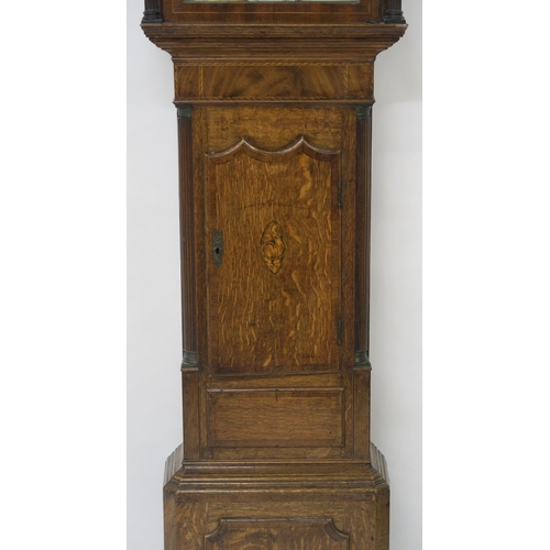 64 - A 19TH CENTURY OAK CROSSBANDED AND INLAID LONGCASE CLOCK