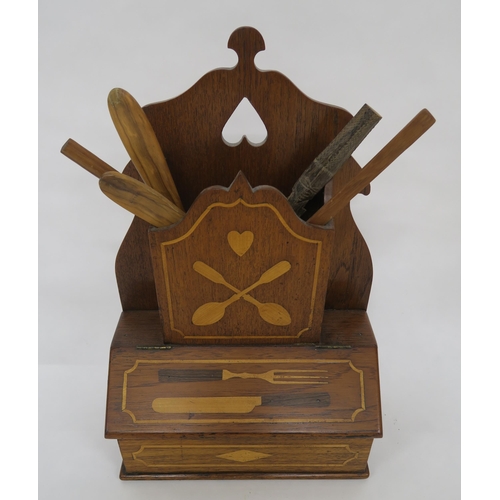 65 - A MARQUETRY HANGING CUTLERY BOX