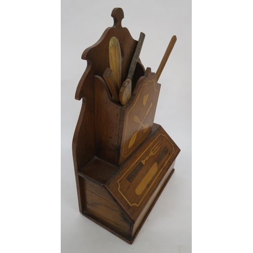 65 - A MARQUETRY HANGING CUTLERY BOX