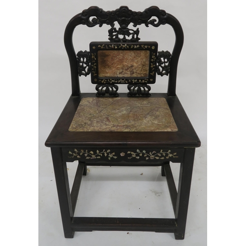 68 - A CHINESE HARDWOOD  MARBLE AND ABALONE CHAIR