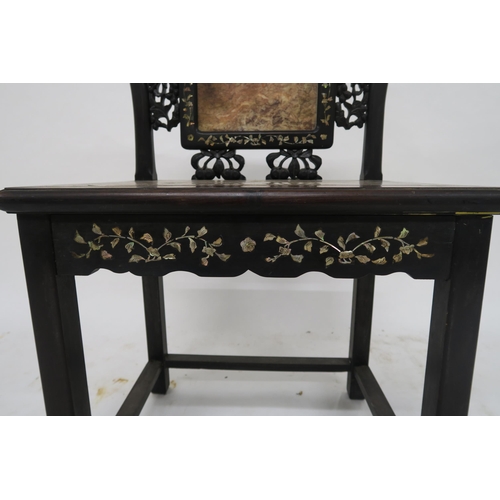 68 - A CHINESE HARDWOOD  MARBLE AND ABALONE CHAIR