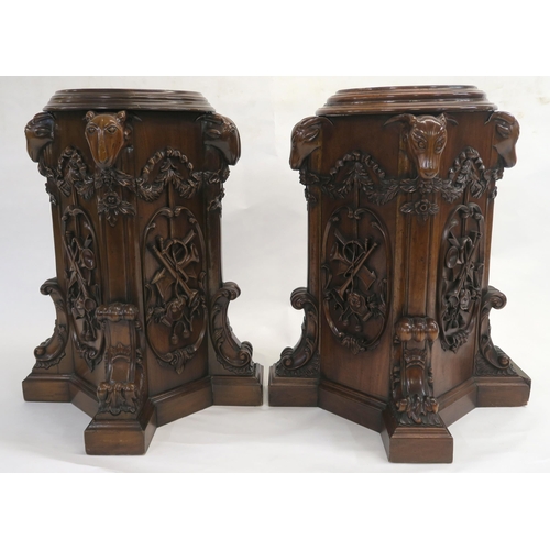 69 - A PAIR OF REPRODUCTION MAHOGANY PLINTHS