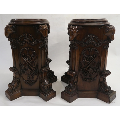 69 - A PAIR OF REPRODUCTION MAHOGANY PLINTHS