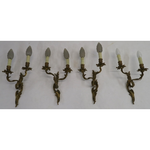 78 - A SET OF FOUR GILT METAL TWIN BRANCH WALL LIGHTS