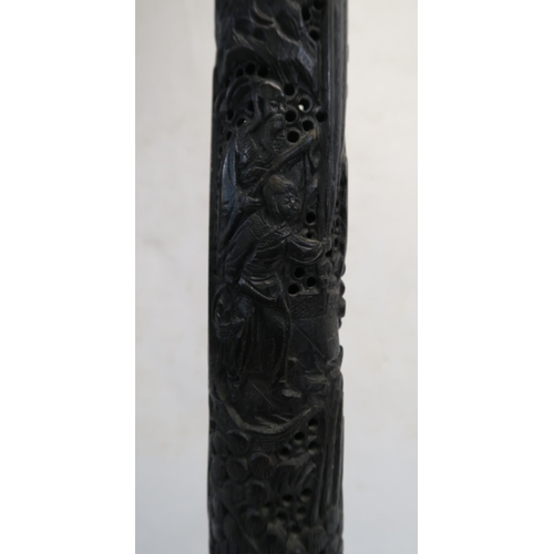 79 - A CHINESE CARVED AND STAINED WOOD STANDARD LAMP