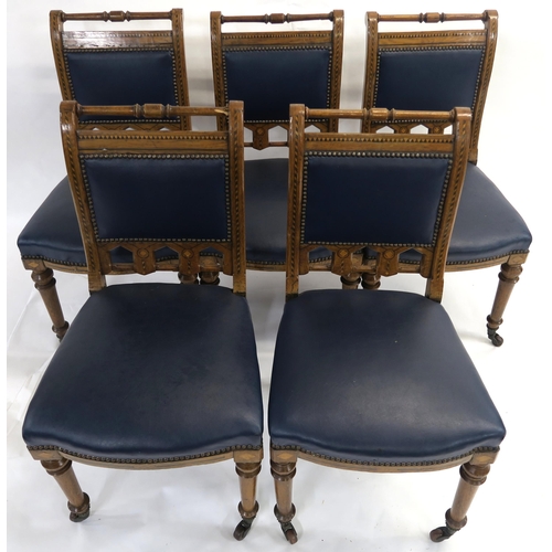 84 - A SET OF FIVE ARTS AND CRAFTS OAK DINING CHAIRS