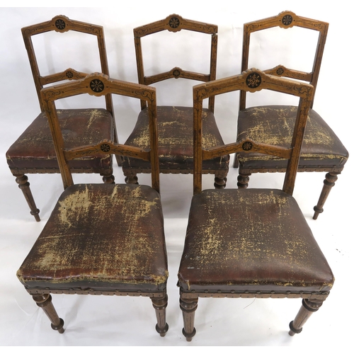 84 - A SET OF FIVE ARTS AND CRAFTS OAK DINING CHAIRS