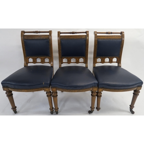 84 - A SET OF FIVE ARTS AND CRAFTS OAK DINING CHAIRS