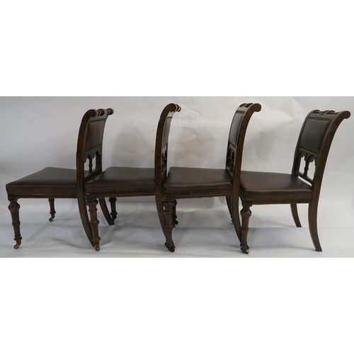 85 - A SET OF EIGHT PUGINESQUE OAK DINING CHAIRS