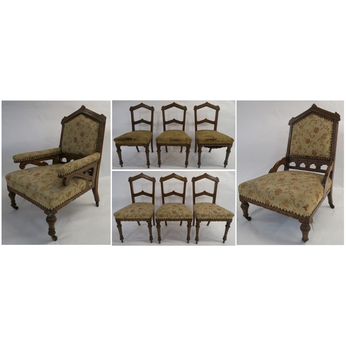 86 - A SET OF EIGHT ARTS AND CRAFTS OAK DINING CHAIRS