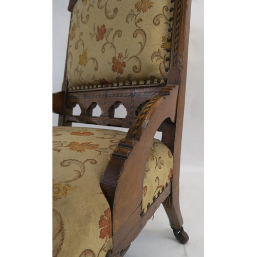 86 - A SET OF EIGHT ARTS AND CRAFTS OAK DINING CHAIRS