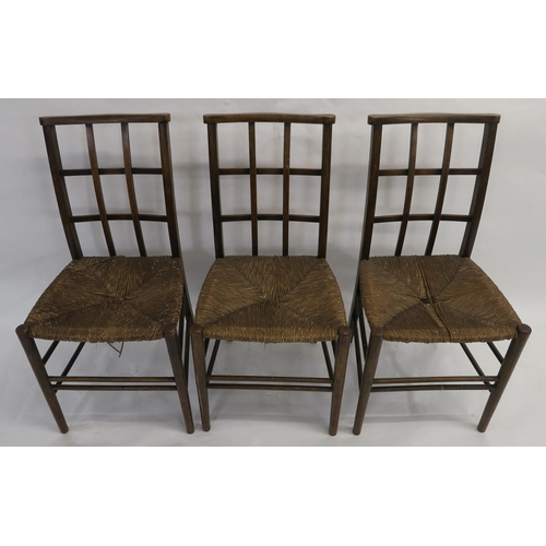 87 - A SET OF SIX ARTS AND CRAFTS LATTICE BACK DINING CHAIRS