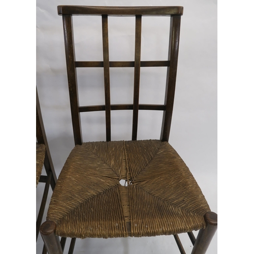 87 - A SET OF SIX ARTS AND CRAFTS LATTICE BACK DINING CHAIRS