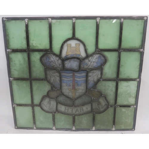 93 - A LEADED AND STAINED GLASS PANEL