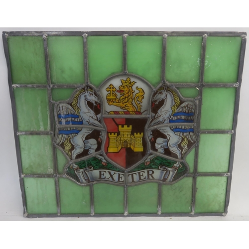 94 - A LEADED AND STAINED GLASS PANEL