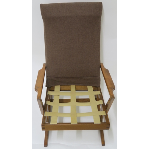 123B - A MID CENTURY  UPHOLSTERED ELM ARMCHAIR