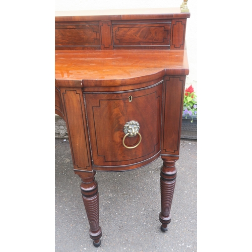 51 - A GEORGIAN MAHOGANY INLAID SIDEBOARD WITH BRASS RAIL