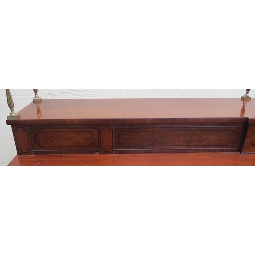 51 - A GEORGIAN MAHOGANY INLAID SIDEBOARD WITH BRASS RAIL