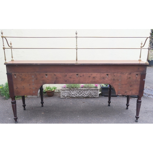 51 - A GEORGIAN MAHOGANY INLAID SIDEBOARD WITH BRASS RAIL